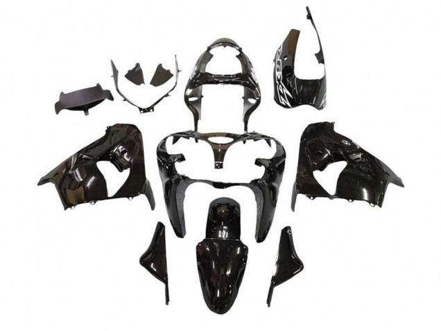 Carénages Moto Kawasaki ZX9R 2000-2001 - Noir Brillant Blanc Décalque