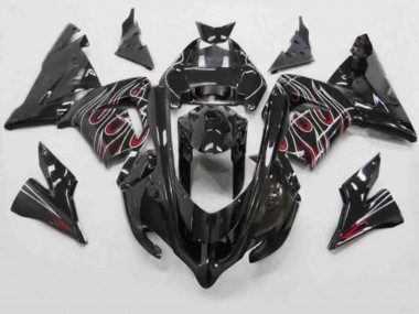 Carénages Moto Kawasaki ZX10R 2004-2005 - Noir Rouge Blanc Flamme Vendre
