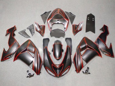 Carénages Moto Kawasaki ZX10R 2006-2007 - Noir Mat Rouge Rayures Vendre