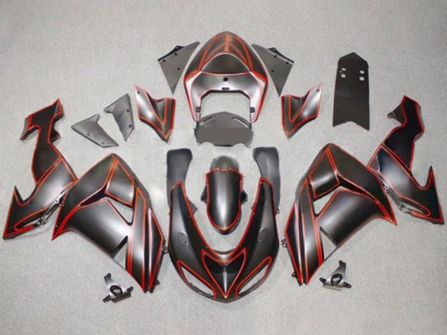 Carénages Moto Kawasaki ZX10R 2006-2007 - Noir Mat Rouge Rayures