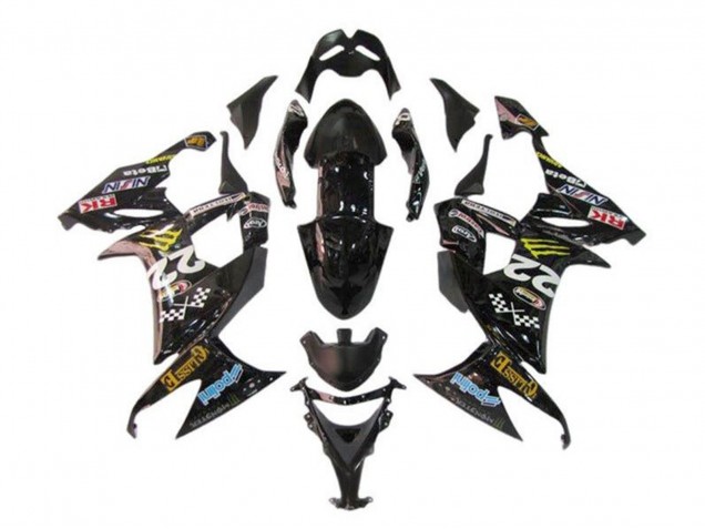 Carénages Moto Kawasaki ZX10R 2008-2010 - Noir Brillant Bleu Jaune Monstre