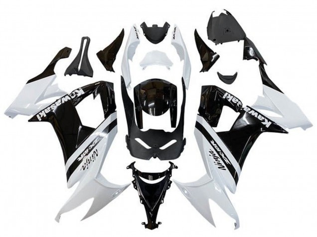 Carénages Moto Kawasaki ZX10R 2008-2010 - Blanc Noir Brillant Bande