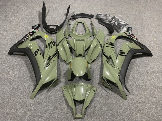 Carénages Moto Kawasaki ZX10R 2011-2015 - Vert Foncé Armée Noir Jaune Étoile