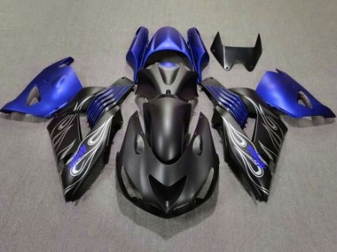 Carénages Moto Kawasaki ZX14R ZZR1400 2006-2011 - Noir Mat Bleu Argent Flamme Vendre