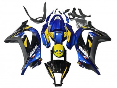 Carénages Moto Kawasaki EX300 2013-2024 - Bleu Jaune Noir Requin Vendre