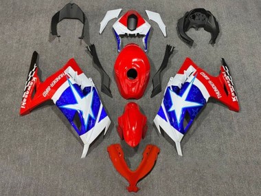 Carénages Moto Kawasaki EX300 2013-2024 - Blanc Rouge Bleu Étoile Captain America Vendre