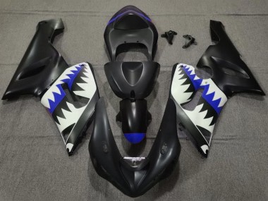 Carénages Moto Kawasaki ZX6R 2005-2006 - Noir Mat Blanc Bleu Requin Vendre