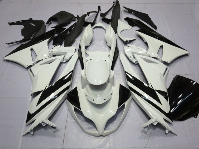 Carénages Moto Kawasaki ZX6R 2009-2012 - Blanc Noir Brillant Bande