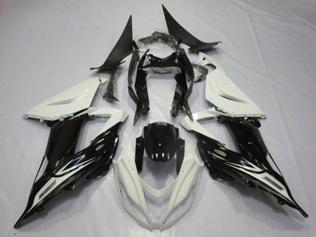 Carénages Moto Kawasaki ZX6R 2013-2018 - Blanc Perle Noir Brillant