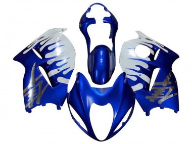 Carénages Moto Suzuki GSXR1000 1996-2007 - Blanc Bleu Chrome Flamme Vendre
