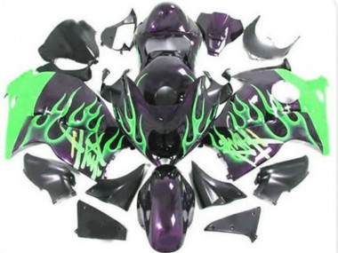 Carénages Moto Suzuki GSXR1000 1996-2007 - Noir Brillant Vert Flamme Vendre