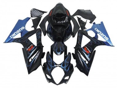 Carénages Moto Suzuki GSXR 1000 2005-2006 - Noir Bleu Clair Flamme Vendre