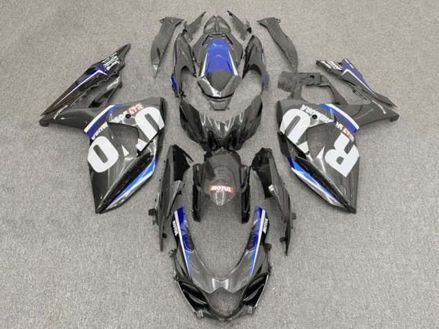 Carénages Moto Suzuki GSXR1000 2017-2024 - Fausse Fibre de Carbone Blanc Bleu