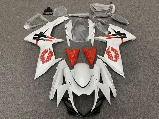 Carénages Moto Suzuki GSXR 600 / GSXR 750 2011-2024 - Blanc Rouge Lipstick Kiss
