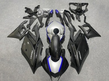 Carénages Moto Yamaha YZF R3/R25 2019-2021 - Noir Fibre de Carbone Style Argent Bleu Vendre