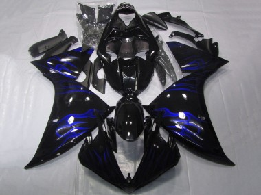 Carénages Moto Yamaha YZF 1000 R1 2009-2011 - Noir Brillant Bleu Flamme Vendre