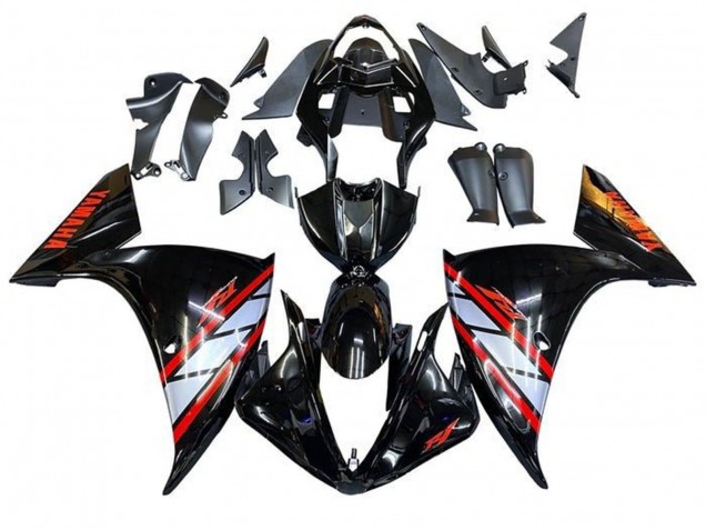 Carénages Moto Yamaha YZF 1000 R1 2009-2011 - Noir Brillant Argent Rouge Bande
