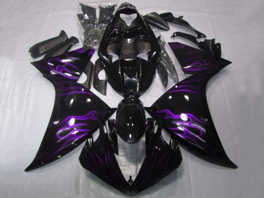 Carénages Moto Yamaha YZF 1000 R1 2012-2014 - Noir Brillant Violet Flamme Vendre