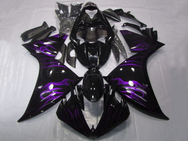 Carénages Moto Yamaha YZF 1000 R1 2012-2014 - Noir Brillant Violet Flamme