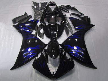 Carénages Moto Yamaha YZF 1000 R1 2012-2014 - Noir Brillant Bleu Flamme Vendre