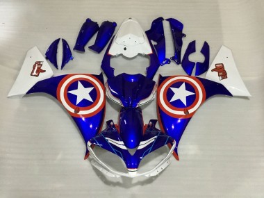 Carénages Moto Yamaha YZF 1000 R1 2012-2014 - Blanc Bleu Rouge Étoile Captain America Vendre