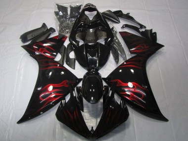 Carénages Moto Yamaha YZF 1000 R1 2012-2014 - Noir Brillant Rouge Flamme Vendre
