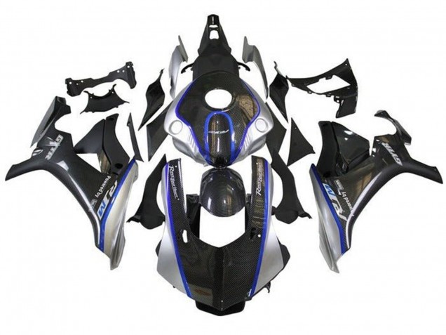 Carénages Moto Yamaha YZF 1000 R1 2015-2019 - Fausse Fibre de Carbone Argent Bleu R1M
