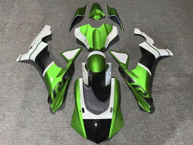 Carénages Moto Yamaha YZF 1000 R1 2015-2019 - Blanc Vert Fausse Fibre de Carbone Vendre