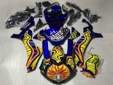 Carénages Moto Yamaha YZF 1000 R1 2015-2019 - Bleu Jaune Orange Tribal Sun Vendre