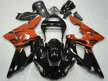 Carénages Moto Yamaha YZF 1000 R1 2000-2001 - Orange Noir Brillant Flamme Vendre