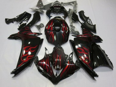 Carénages Moto Yamaha YZF 1000 R1 2007-2008 - Noir Brillant Rouge Flamme Vendre