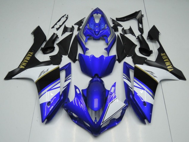 Carénages Moto Yamaha YZF 1000 R1 2007-2008 - Bleu Blanc Noir Or Décalque