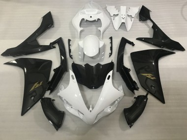 Carénages Moto Yamaha YZF 1000 R1 2007-2008 - Blanc Fausse Fibre de Carbone Or Décalque Vendre