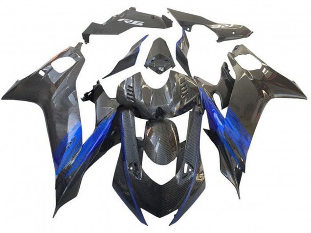 Carénage Moto Yamaha YZF R6 2017-2023 - Bleu Noir Fausse Fibre de Carbone