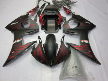 Carénages Moto Yamaha YZF R6 2005 - Noir Mat Rouge Mat Flamme Vendre