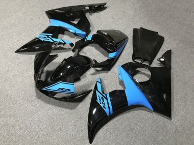 Carénages Moto Yamaha YZF R6 2005 - Noir Brillant Bleu Clair Vendre