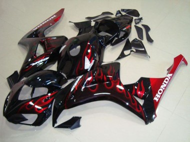 Kits Carénage Moto Honda CBR1000RR 2006-2007 - Noir Brillant Rouge Flamme Vendre