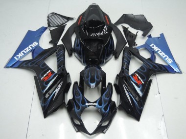 Kits Carénage Moto Suzuki GSXR 1000 2007-2008 - Noir Brillant Bleu Flamme Vendre