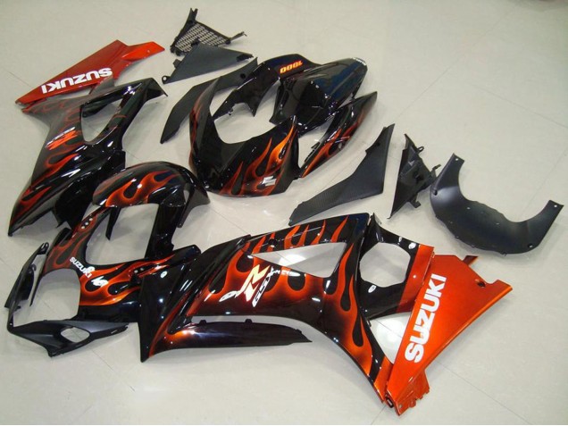 Carénages Moto Suzuki GSXR 1000 2007-2008 - Noir Brillant Orange Flamme