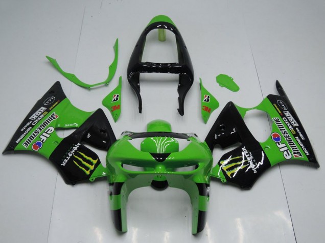 Carénages Moto Kawasaki ZX6R 1998-1999 - Vert Noir Brillant Jaune Elf Bridgestone Monstre