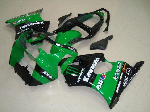 Carénages Moto Kawasaki ZX6R 2000-2002 - Vert Noir Brillant Monstre