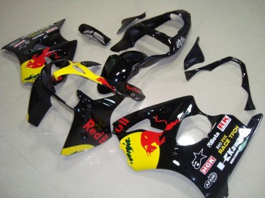 Carénages Moto Kawasaki ZX6R 2000-2002 - Noir Brillant Jaune Red Bull Vendre