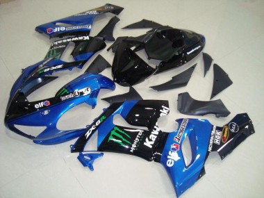 Carénages Moto Kawasaki ZX6R 2005-2006 - Bleu Noir Brillant Vert Monstre Vendre
