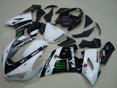 Carénages Moto Kawasaki ZX6R 2005-2006 - Blanc Noir Brillant Vert Monstre Vendre