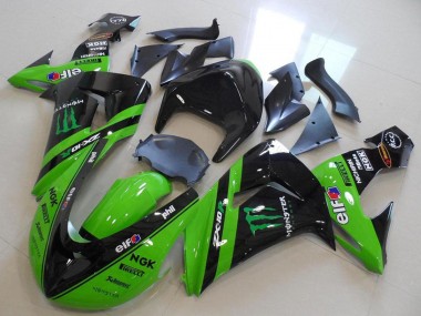 Carénages Moto Kawasaki ZX10R 2006-2007 - Vert Noir Brillant Monstre Courses Vendre
