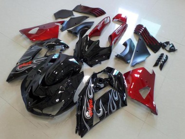 Carénages Moto Kawasaki ZX14R ZZR1400 2006-2011 - Rouge Noir Brillant Argent Flamme Vendre
