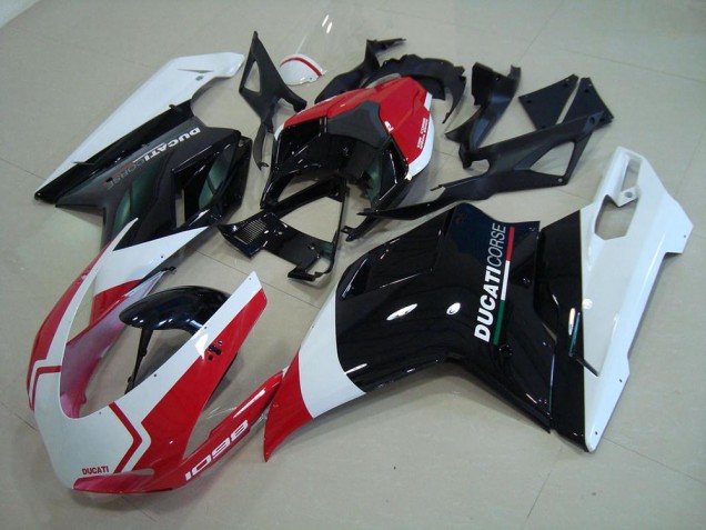 Carénages Moto Ducati 1098 2007-2014 - Blanc Rouge Noir Brillant Corse