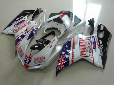 Carénages Moto Ducati 848 1098 1198 2007-2014 - Blanc Bleu Rouge Noir Brillant Drapeau Américain Tim 27 Vendre
