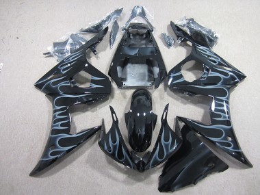 Carénages Moto Yamaha YZF R6 2003-2004 - Noir Brillant Argent Flamme Vendre