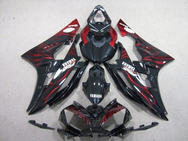 Carénages Moto Yamaha YZF R6 2006-2007 - Noir Brillant Rouge Flamme Vendre